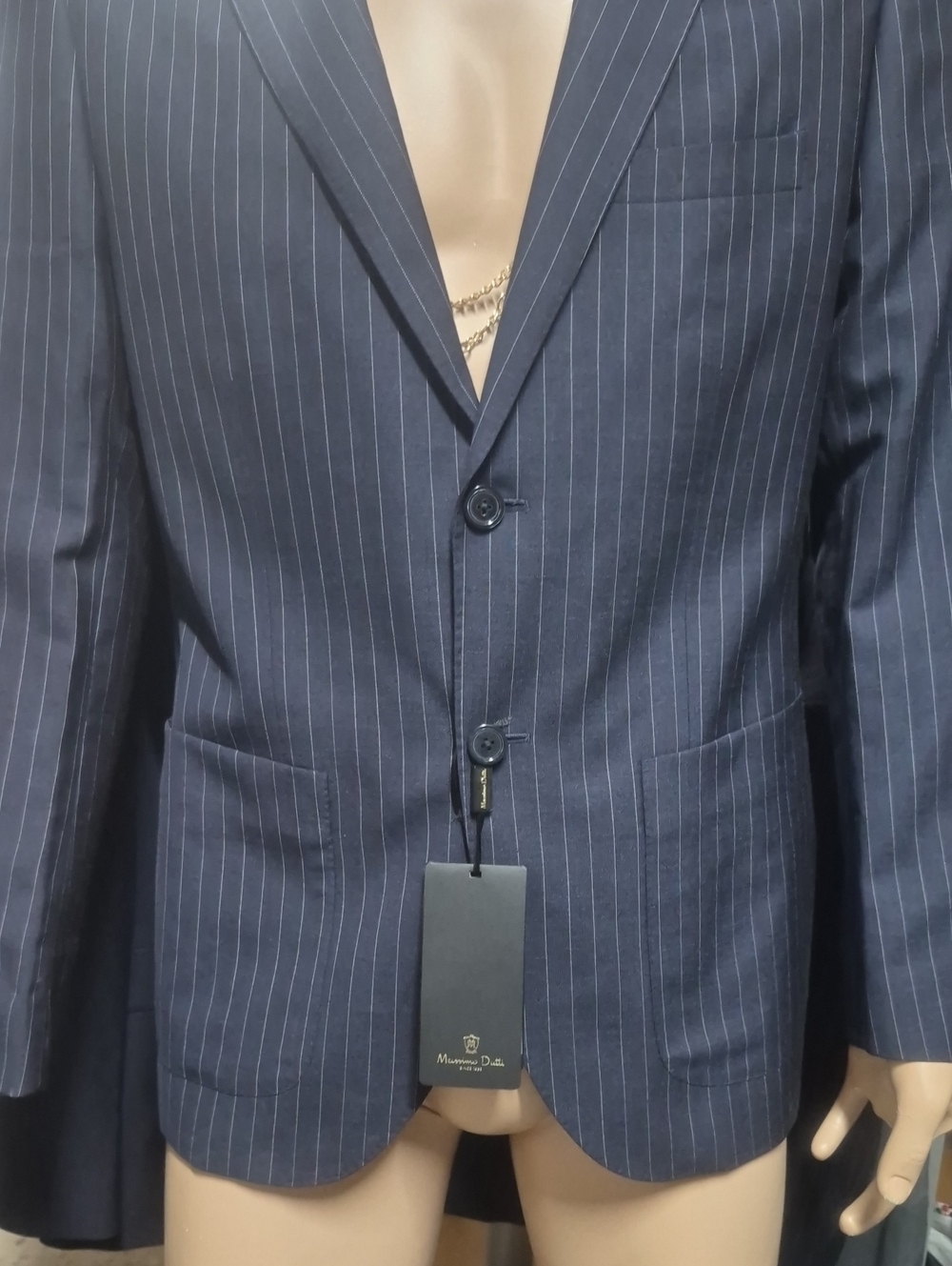 Massomo Dutti Navy Pinstripe Men's Blazer - Classic Two-Button Formal Jacket